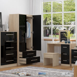 High Gloss Quattro Bedroom Black Set Wardrobe, Chest, Bedside, Dressing Table - Image 2