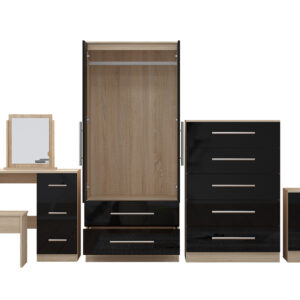 High Gloss Quattro Bedroom Black Set Wardrobe, Chest, Bedside, Dressing Table - Image 3