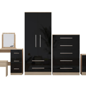 High Gloss Quattro Bedroom Black Set Wardrobe, Chest, Bedside, Dressing Table - Image 4