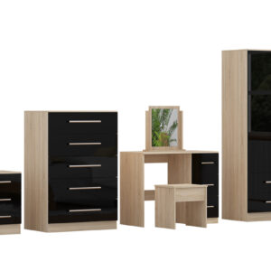 High Gloss Quattro Bedroom Black Set Wardrobe, Chest, Bedside, Dressing Table - Image 5