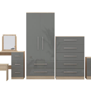 High Gloss Quattro Bedroom Grey Set Wardrobe, Chest, Bedside, Dressing Table - Image 4