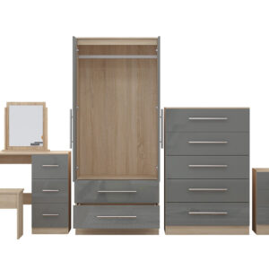 High Gloss Quattro Bedroom Grey Set Wardrobe, Chest, Bedside, Dressing Table - Image 5