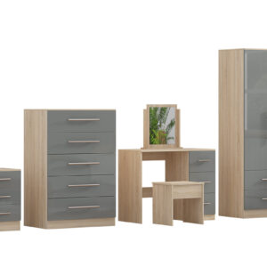 High Gloss Quattro Bedroom Grey Set Wardrobe, Chest, Bedside, Dressing Table - Image 6