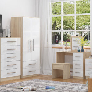 High Gloss Quattro Bedroom White Set Wardrobe, Chest, Bedside, Dressing Table - Image 1