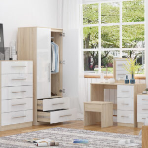 High Gloss Quattro Bedroom White Set Wardrobe, Chest, Bedside, Dressing Table - Image 3