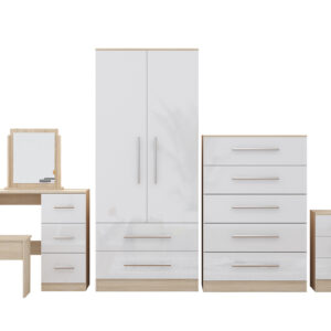 High Gloss Quattro Bedroom White Set Wardrobe, Chest, Bedside, Dressing Table - Image 4