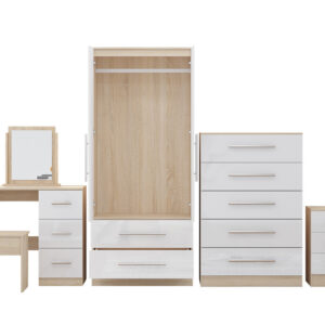 High Gloss Quattro Bedroom White Set Wardrobe, Chest, Bedside, Dressing Table - Image 5