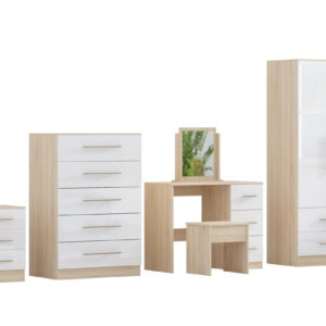 High Gloss Quattro Bedroom White Set Wardrobe, Chest, Bedside, Dressing Table - Image 6