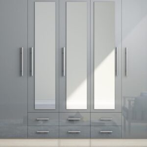 High Gloss Grey Large Wardrobe 5 Door 6 Drawers - Image 5