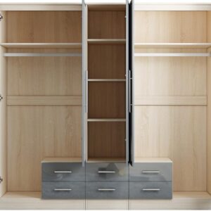 High Gloss Grey Large Wardrobe 5 Door 6 Drawers - Image 6