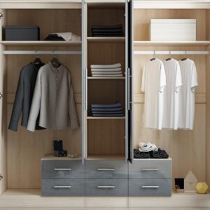 High Gloss Grey Large Wardrobe 5 Door 6 Drawers - Image 7