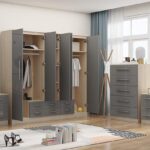 High Gloss Grey Large Wardrobe with Chest of Drawers and Two Bedside Tables