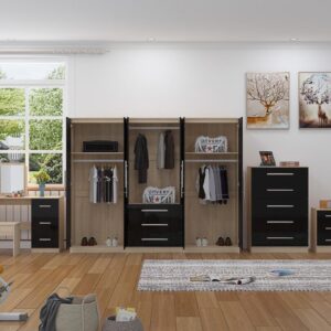 High Gloss Black, 6 Door Wardrobe + Double Dresser + Chest + 2 Bedsides - Image 4