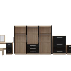 High Gloss Black, 6 Door Wardrobe + Double Dresser + Chest + 2 Bedsides - Image 7