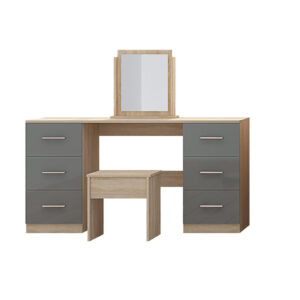 High Gloss Grey, 6 Door Wardrobe + Double Dresser + Chest + 2 Bedsides - Image 6