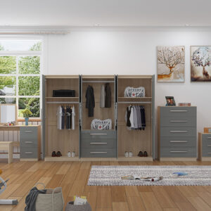 High Gloss Grey, 6 Door Wardrobe + Double Dresser + Chest + 2 Bedsides - Image 9