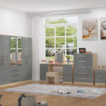 High Gloss Grey Wardrobe Set with 6 Doors, Dresser, Chest and Bedside Tables