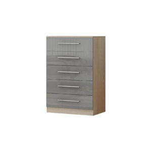 High Gloss Grey Large Wardrobe + Chest of Drawers + 2 Bed Sides - Image 4
