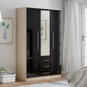 Combi 3 door 3 drawers wardrobe Black - Image 1
