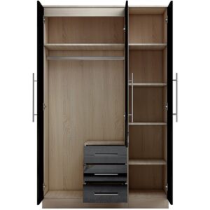 Combi 3 door 3 drawers wardrobe Black - Image 4