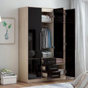 Combi 3 door 3 drawers wardrobe Black - Image 2