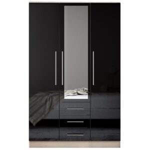 Combi 3 door 3 drawers wardrobe Black - Image 3