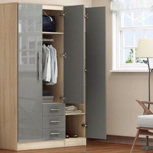 Combi 3 door 3 drawers wardrobe  Grey - Image 7