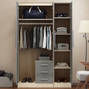 Combi 3 door 3 drawers wardrobe  Grey - Image 5
