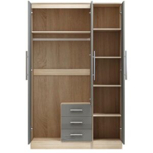 Combi 3 door 3 drawers wardrobe  Grey - Image 4