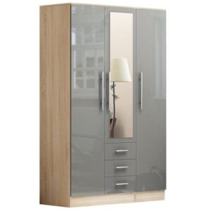 Combi 3 door 3 drawers wardrobe  Grey - Image 3