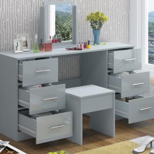 Full Grey High Gloss Double Dressing Table - Image 4