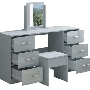 Full Grey High Gloss Double Dressing Table - Image 2