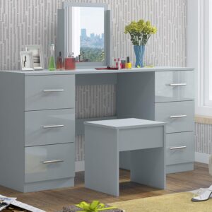 Full Grey High Gloss Double Dressing Table - Image 3