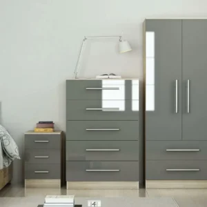 High Gloss Grey Trio Bedroom Set - Image 1