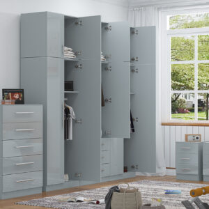 High Gloss Topbox 6 Door Mirrored Fitment Wardrobe + Chest Of Drawers + 2 x Bedsides - Image 4