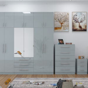 High Gloss Topbox 6 Door Mirrored Fitment Wardrobe + Chest Of Drawers + 2 x Bedsides - Image 1