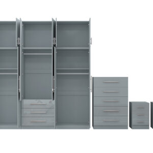 High Gloss Topbox 6 Door Mirrored Fitment Wardrobe + Chest Of Drawers + 2 x Bedsides - Image 9