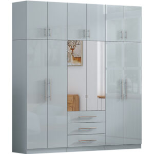 High Gloss Topbox 6 Door Mirrored Fitment Wardrobe + Chest Of Drawers + 2 x Bedsides - Image 8