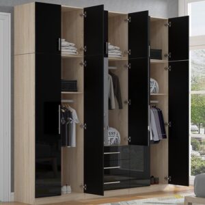 High Gloss Topbox 6 Door Mirrored Fitment Wardrobe Black - Image 5