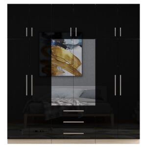 High Gloss Topbox 6 Door Mirrored Fitment Wardrobe Black - Image 2