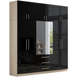 High Gloss Topbox 6 Door Mirrored Fitment Wardrobe Black - Image 4