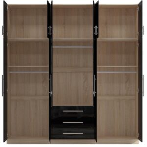 High Gloss Topbox 6 Door Mirrored Fitment Wardrobe Black - Image 3