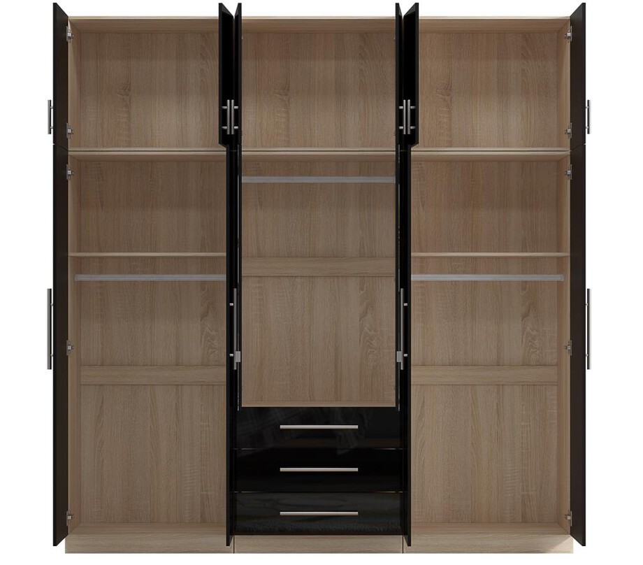 Top Box High In High Gloss Black Topbox 6 Door Wardrobe | Free UK-wide Delivery