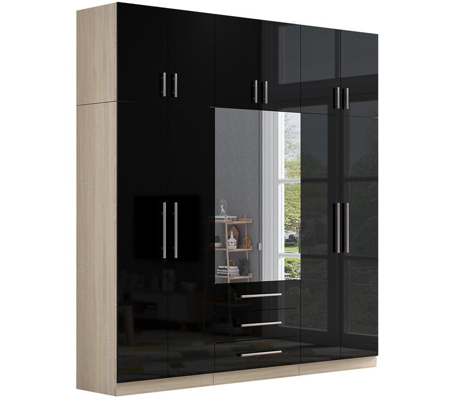 Top Box High In High Gloss Black Topbox 6 Door Wardrobe | Free UK-wide Delivery