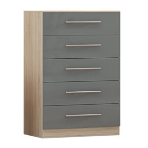 High Gloss Topbox 6 Door Dark Grey Mirrored Fitment Wardrobe + Double Dresser + Chest + 2 Bedsides - Image 11