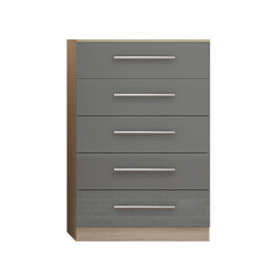 High Gloss Topbox 6 Door Dark Grey Mirrored Fitment Wardrobe + Double Dresser + Chest + 2 Bedsides - Image 7
