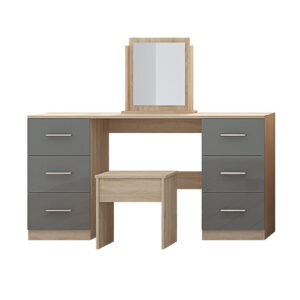 High Gloss Topbox 6 Door Dark Grey Mirrored Fitment Wardrobe + Double Dresser + Chest + 2 Bedsides - Image 8