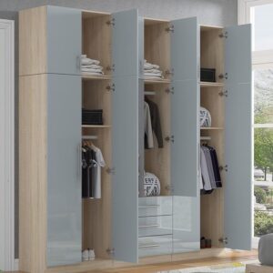 High Gloss Topbox 6 Door Mirrored Fitment Wardrobe Grey - Image 5