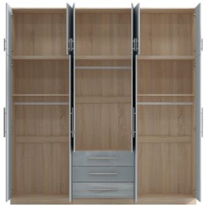 High Gloss Topbox 6 Door Mirrored Fitment Wardrobe Grey - Image 6
