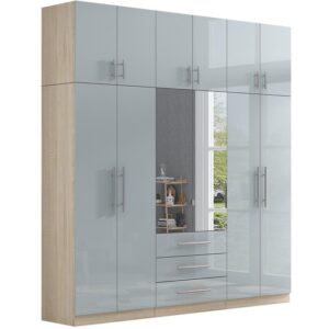 High Gloss Topbox 6 Door Mirrored Fitment Wardrobe Grey - Image 4